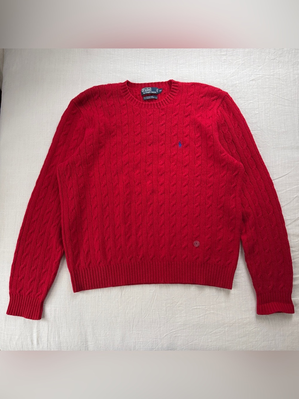 Vintage Polo Ralph Lauren Red Merino Wool Angora Cable Knit Sweater XXL NWOT